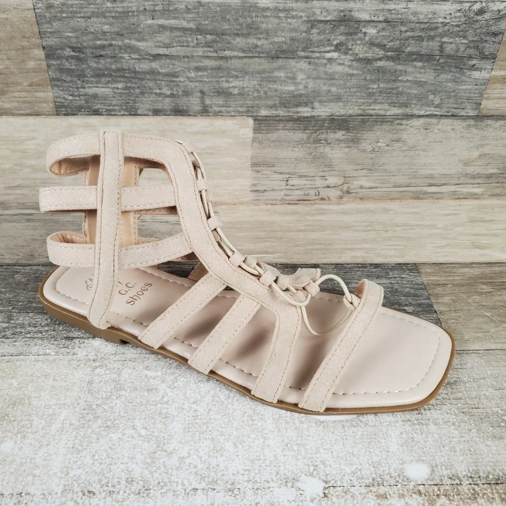 GC Shoes Alma Womens Gladiator Sandal Sz 8 Beige Suede Comfort Open & Square Toe